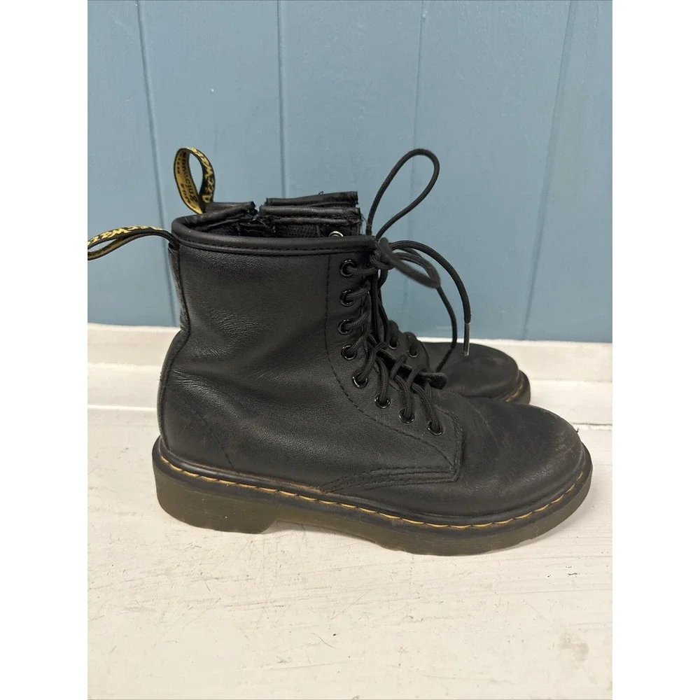Dr. Martens 1460 J Black Leather Lace Up Zip Ankle Boots Kid's Size US 1‎ UK Q3